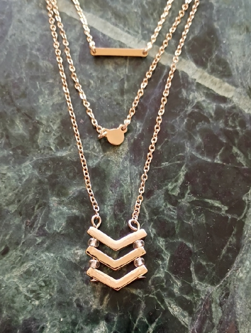Triple-LayerGold Chevron & Bar Pendant Necklace - Women Jewelry